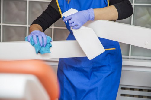 Carpet cleaning team maintaining a tidy and hazard-free workspace